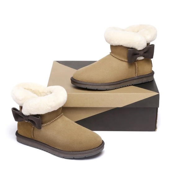 Ugg Mini Side Bow Short Brown Booties Size 6 - Picture 3 of 7